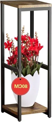 Zdjęcie produktu dla Nowoczesna dwupoziomowa półka na rośliny, 80 cm, metalowo-drewniana