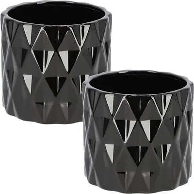 Produktbild von KOTARBAU® 2er Set Keramik Blumentopf Übertopf Glasiert Schwarz Zylindrische Form
