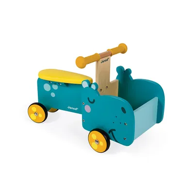 Image de Porteur hippopotame en bois - janod - 08003 - porteur animal bebe