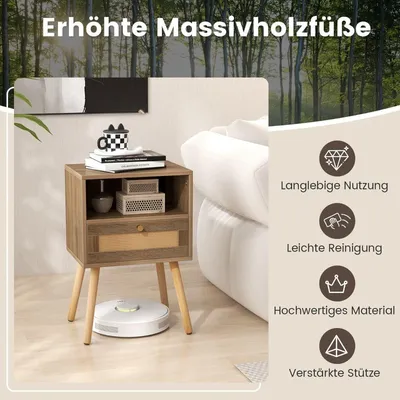 Immagine prodotto di Set di 2 comodini in rattan con cassetto e ripiano, 40x30x60,5 cm