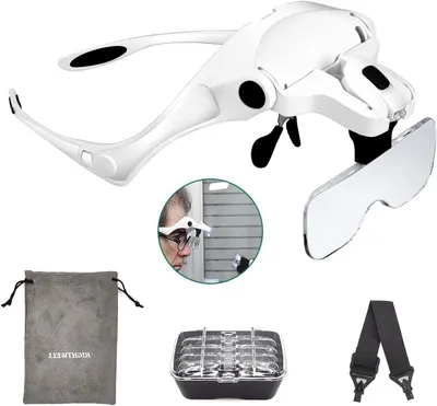 Productafbeelding van Loepbril met Licht - Vergrootglas Hoofdband - Hobby Handwerk - 5 Verwisselbare Lenzen - 1-35 X - Wit