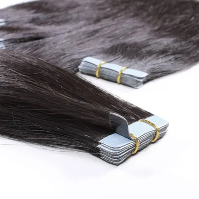Produktbild von hair2heart Premium Tape Extensions Echthaar glatt - 10 Tapes 2.5g 60cm 4/0 mittelbraun
