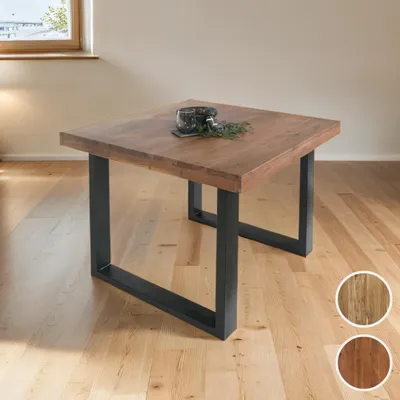 Produktbild von Esstisch 80 x 80 cm Rio, Esszimmertisch nussbaumfarben, Akazienholz massiv, U-Gestell aus Metall Schwarz, gerade Kanten
