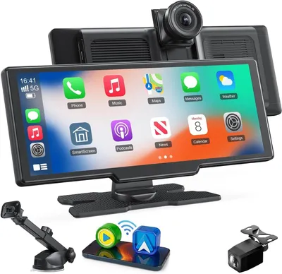 Image de Récepteur stéréo sans fil Apple Carplay & Android Auto avec Dashcam 4K à l'avant, caméra de recul 1080P,9,26 pouces écran tactile sans fil Carplay