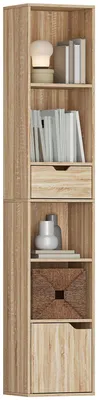 Immagine prodotto di HOMCOM Scaffale Libreria a 4 Ripiani Aperti con Armadietto e Cassetto, 30x24x158 cm, Color Legno