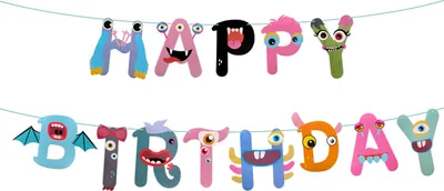 Zdjęcie produktu dla Girlanda „Oblique Unique Happy Birthday Monster” – dekoracja urodzinowa dla dzieci, baner tematyczny z motywem potworów