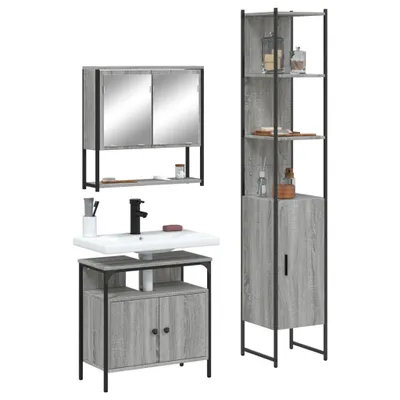 Immagine prodotto di Maison Exclusive - Set di mobili da bagno 3 pezzi grigio Sonoma in materiale ligneo