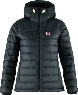 A black Fjällräven Expedition Pack Down Hoodie W, shown from the front against a white background.