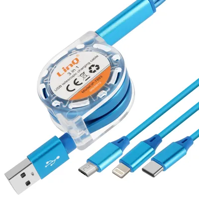 Obrázek produktu pro LinQ, Univerzální zatahovací kabel USB 1 m, modrý