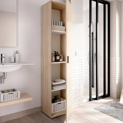 Immagine prodotto di Dmora Armadio Multiuso 1 Anta Arrow 35x190h cm Marrone Rovere, Un'anta 4 Vani