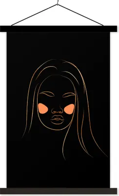 Produktbild von MuchoWow® Textilposter Frau - Gold - Rosa - Strichzeichnung 40x60 cm mit schwarzem Rahmen - Wanddekorationen