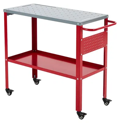 Image de Table de soudure, en acier robuste, portable avec système d'organisation des outils, de couleur rouge