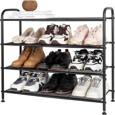 Image de Étagère à chaussures Famanu, 4 niveaux - Support à chaussures en métal - Design stable - Noir