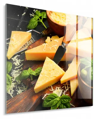 Productafbeelding van STYLER Glasplaat, 30x30 cm, afbeelding van Parmezaanse kaas, keukenmotief, wanddecoratie, geschikt voor keuken en eetkamer, Italiaanse keukendecoratie