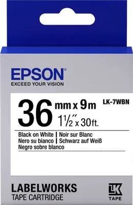 Produktbild von Epson Etikettenkassette LK-7WBN - Standard - schwarz auf weiß - 36mmx9m, Schwarz auf weiss, Japan, LabelWorks LW-1000P LabelWorks LW-900P, 3,6 cm, 9 m, 1 Stück(e)