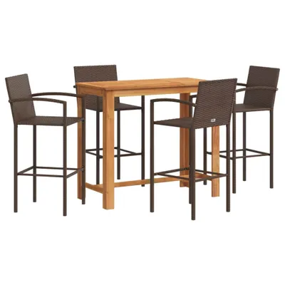 Produktbild von 5-tlg. Gartenbar-Set Braun Massivholz Akazie und Poly Rattan