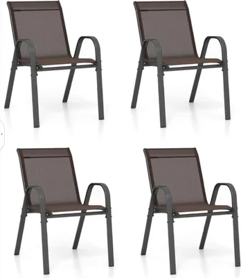 Produktbild von GOPLUS Gartenstühle 4er Set, Bistrostuhl stapelbar mit Rückenlehne Armlehne, Balkonstuhl aus Metall bis 150 kg belastbar, Braun
