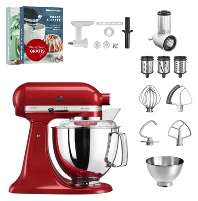 Produktbild von KitchenAid 4,8 L 5KSM175 Artisan Küchenmaschine Set 3 Gemüseschneider+Fleischwolf+Spritzge Empire Rot