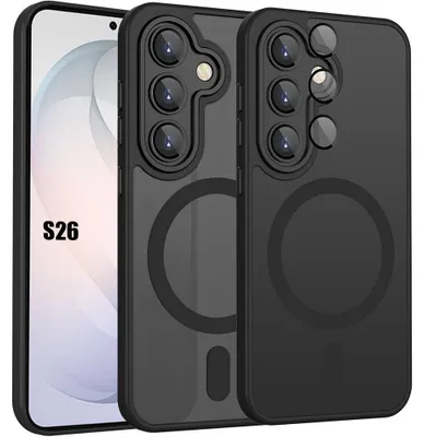 Image de Coque pour Samsung Galaxy S26, Protection avec Anneau Magnétique et Vitre Caméra Antichoc - Noir