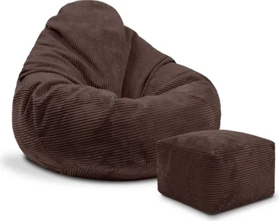 Produktbild von Dreamroots Bean Bag 90x90x100 cm Beanbag s operadlom a stoličkou a poťahom Podlahový vankúš Chill bag Bubibag Beanbag s výplňou, Dark Chocolate