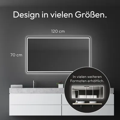 Produktbild von LED Badspiegel TALOS black Moon 120x70 cm - Badezimmerspiegel mit Beleuchtung - feuchtwassergeeignet durch Aluminiumrahmen - Licht-Farbe Neutralweiß