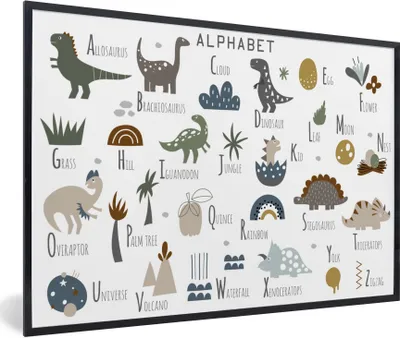 Produktbild von MuchoWow® Gerahmtes Poster Kinderzimmer - Buchstaben - Dinosaurier - Jungen - Mädchen - Kinder 30x20 cm - Poster mit Schwarzem Bilderrahmen Wandposter Rahmen Foto Bilder - Kunstdruck - Bild-Poster
