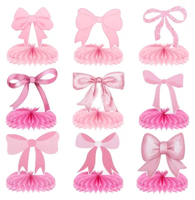 Productafbeelding van Tafelversiering Roze Strikken 9 Stuks Roze Bijenwafel Middelpunt Tafelversiering voor Feestjes