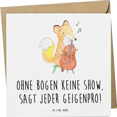 Produktbild von Mr. & Mrs. Panda Grußkarte Geige Bogen - Weiß - Geschenk, Kammermusik, Violinist, doppelkarte, Folklore, Instrument, Musik, Orchester, anlasskarte, Klappkarte, Lernen