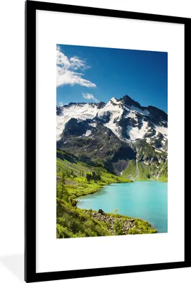 Produktbild von MuchoWow® Gerahmtes Poster Schnee - Berg - Wasser 60x90 cm - Poster mit Schwarzem Bilderrahmen Wandposter Rahmen Foto Bilder - Dekoration - Wandposter Wohnzimmer - Hochwertig