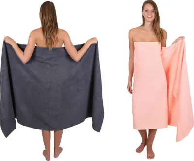 Produktbild von Betz 2 Stück XXL Badetücher 100 x 200 cm PALERMO  Saunatuch 100% Baumwolle  Farbe: anthrazit / apricot
