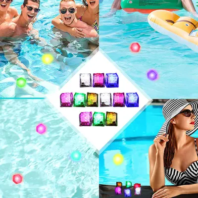 Obrázek produktu pro 12dílná svítící hračka do bazénu, barevné LED kousky ledu, na plavání, potápění, házení, sada hraček, do vany, pro použití jako párty doplňky