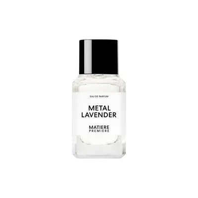 Frontalansicht des Matiere Premiere Metal Lavender Eau de Parfum Flakons vor weißem Hintergrund.