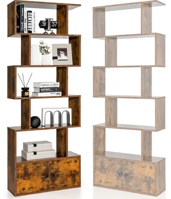 Image de Étagère bibliothèque avec meuble de rangement, 5 niveaux, bois, couleur marron, dimensions 70x23x183 cm