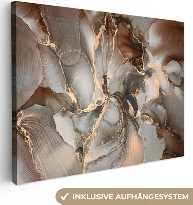 Produktbild von MuchoWow® - Leinwandbilder - Grau - Gold - Marmor - Marmoroptik, Wandbild, Wanddeko Bilder Wohnzimmer, 120x90cm