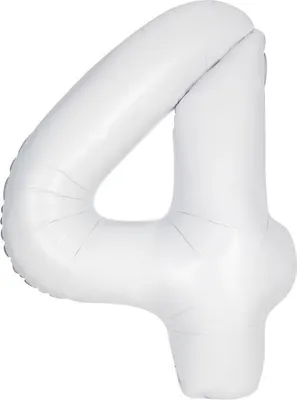 Produktbild von Unique Folienballon Zahl 4, weiß, ca. 86 cm, geeignet für Helium oder Luft