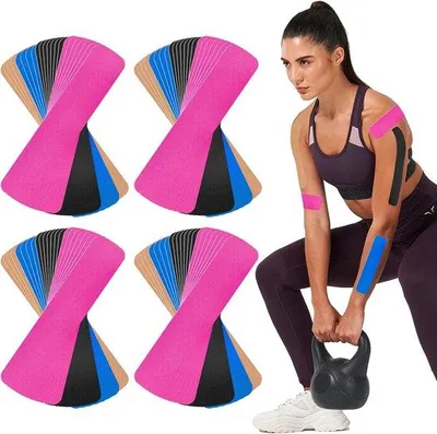 Produktbild von 48 Stück vorbehandelter Kinesiotape (5 cm × 25 cm), elastisch und wasserdicht, fysiotherapeutische Sportband für Knie, Schulter, Nacken und Oberschenkel.