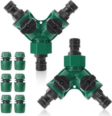 Produktbild von 2 Wege Schlauch Rohr Verteiler, Gartenschlauch-Wasserverteiler, 2 Stück 3/4 Zoll 2 Wege Verteiler Wasser mit Ventil, 6 Pcs Schlauchverbinder 1/2 Zoll, für Landschaftsbau, Blumenanbau, Bewässerung