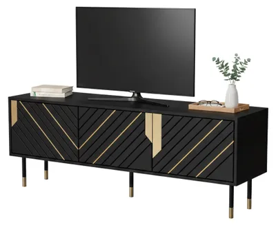 Produktbild von Dmora TV-Möbel Perito 154x40x55h cm Schwarz, 2 Regale, 4 Fächer