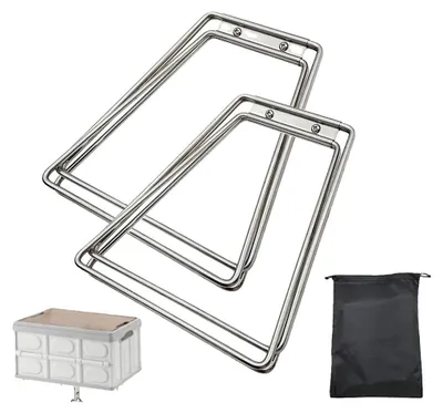 Imagen del producto de Soportes para cajas de camping, acero inoxidable, diseño plegable, 2 unidades, capacidad de carga de hasta 150 lbs, color plateado