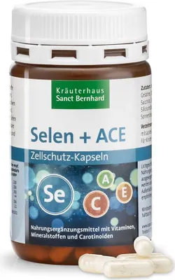 A bottle of dietary supplement capsules with some capsules scattered in front.
