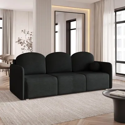 Produktbild von Sofa SUVI III mit Schlaffunktion, Schlafsofa, Wohnzimmersofa, Couch, Soffa, Bettsofa, Geflochtener Stoff – Schwarz NEVE 100