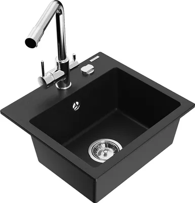 Produktbild von Mexen Milo 1-Becken-Granit-Spüle mit Mischbatterie Duero, Schwarz - 6505-77-671600-00