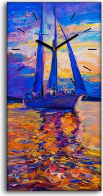 Produktbild von Wanduhr Leinwand Bild Uhr Geräuschlos 30x60 Meer Wasser Schiff Segel bunte - schwarze Hände