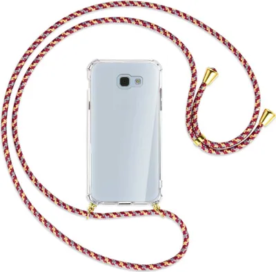 Produktbild von Handykette Backcover-Schutzhülle mit Band (Metall goldfarben) für Samsung Galaxy A5 2017 - weinrot/gelb/grau
