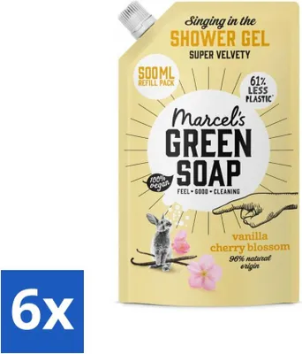 Produktbild von Marcel's Green Soap - Duschgel - Nachfüller - Vanille & Kirschblüte - Kraftvolle Wirkung - 500 ml - Vorteilspack - 6 Stücke