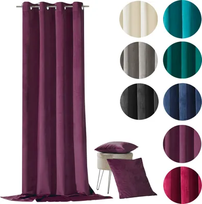 Produktbild von heimtexland ® Samt Deko Kissen Vorhang Velour Ösen Gardine Blickdicht Typ641 Aubergine Ösenschal