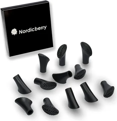 Produktbild von 12 Nordic Walking Pads für Asphalt oder Gelände von Nordicberry – 6 Paar Gummipuffer passend für alle gängigen Nordic Walking-Stöcke