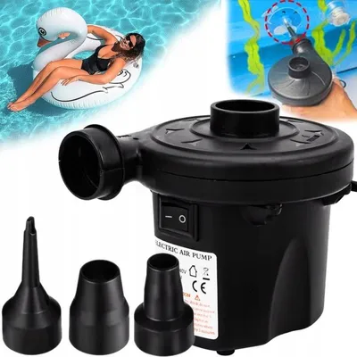 Image de Pompe électrique 2 en 1 pour accessoires gonflables 55 W noire 3 embouts 380 l min gonflage et dégonflage rapide