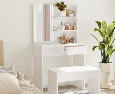 Produktbild von "2026 Promotion" Schminktisch mit Spiegel - mit Stauraum - Weiß - 74,5x40x141 cm - Sofatisch CC26989