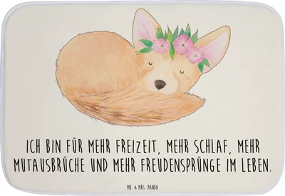 Produktbild von Mr. & Mrs. Panda Badteppich Wüstenfuchs Blumen - Weiß - Geschenk, badezimmermatte, Badläufer, Glücklich, Wüste, Badematte, Blumenkranz, duschmatte, Afrika